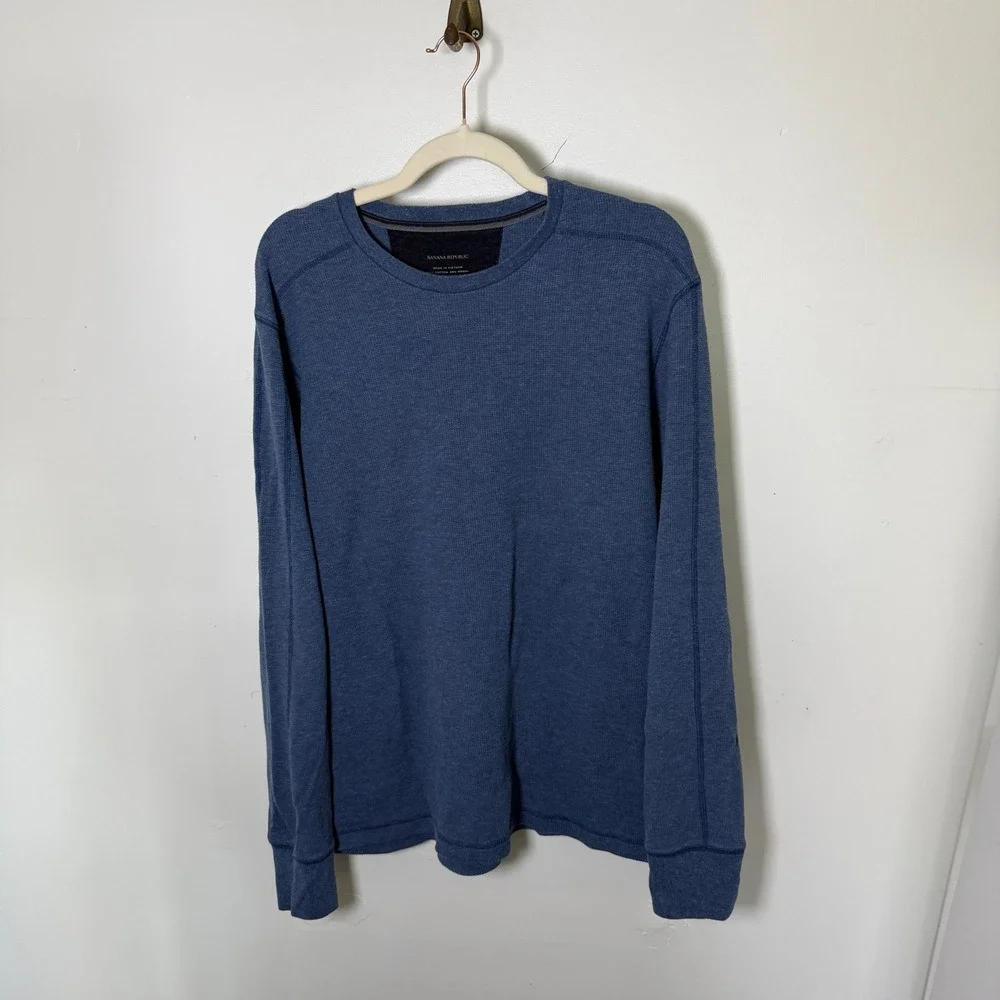 Banana Republic Mens XL Blue Crew Neck Pullover Waffle-Knit Cotton Modal